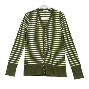 COCO AND MAIN Green White Striped V-Neck Button Down Long Sleeve Cardigan‎ XL